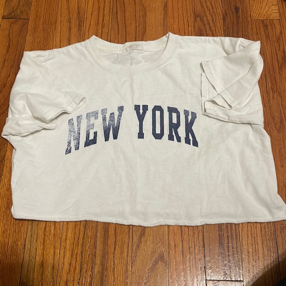 White and Blue Cropped New York Tee
